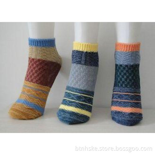 Girls Hand Knitted Cotton Wool Socks , Multi-color Stripe S